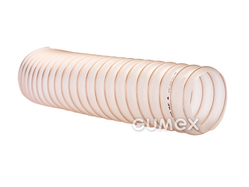 Potravinová vzduchotechnická hadica pre ľahšie abrazíva PROTAPE PUR330 FOOD, 25/32mm, FDA, 1,605bar/-0,54bar, Pre-PUR (éterová báza), oceĺová špirála, -40°C/+90°C, transparentná